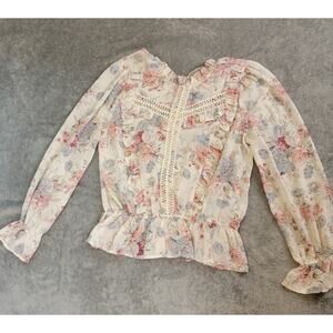 Sweet Rain Blouse Large Floral Ruffle Lace Romanticcore